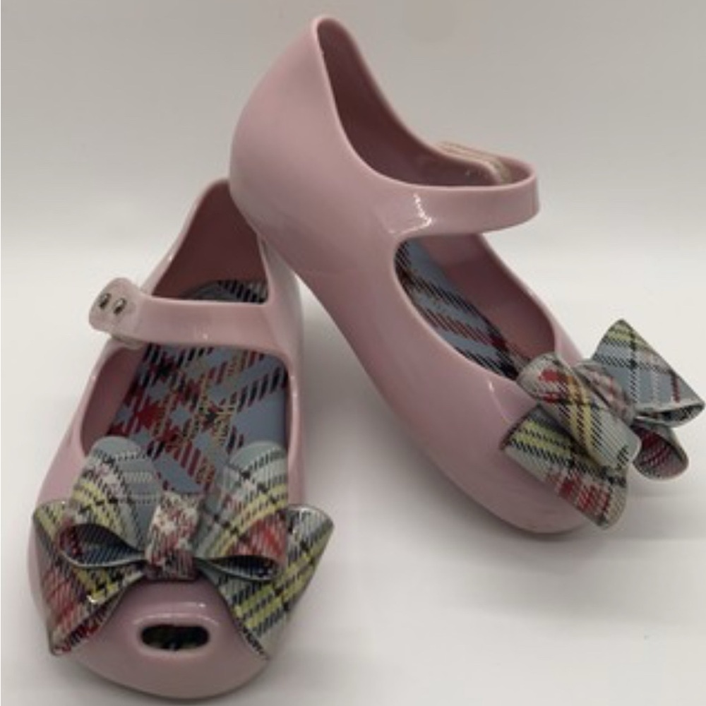 Mini Melissa Blush Mary Jane Shoes with Plaid Bow